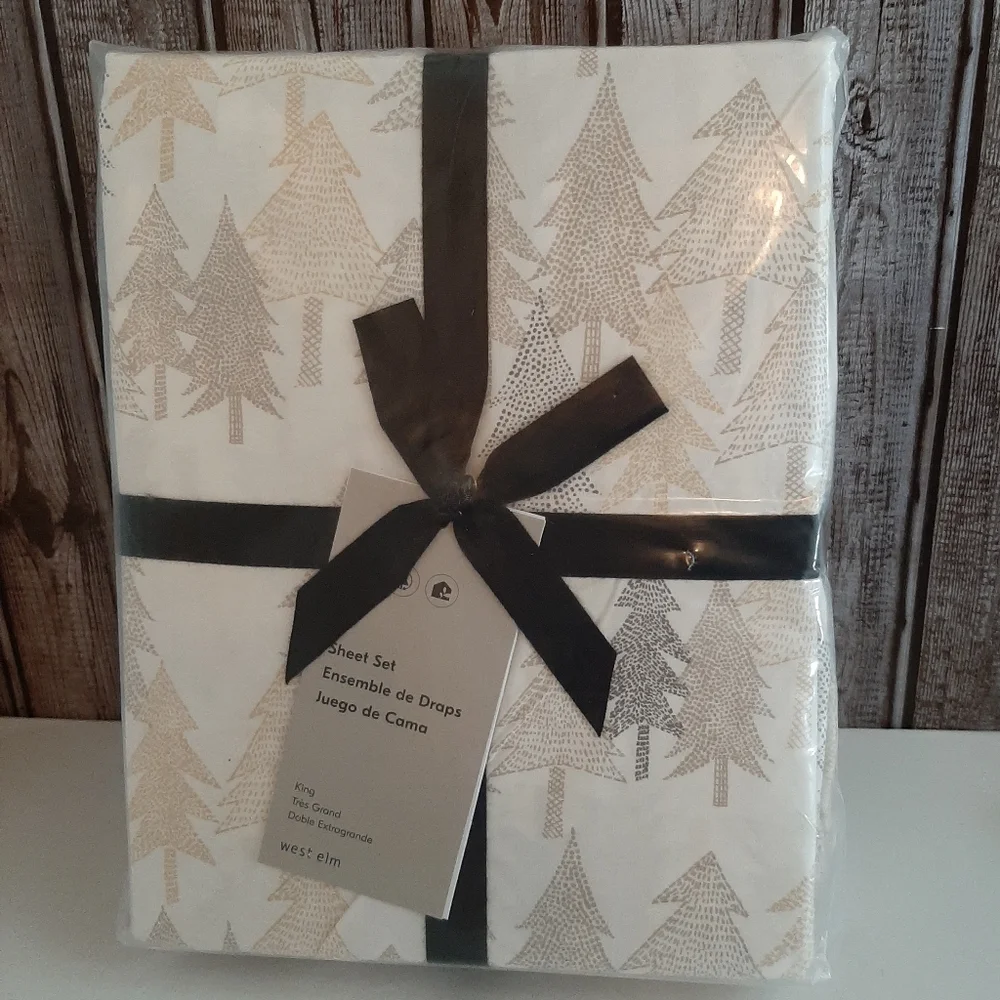 West Elm Sumi Forest Percale King Sheet Set